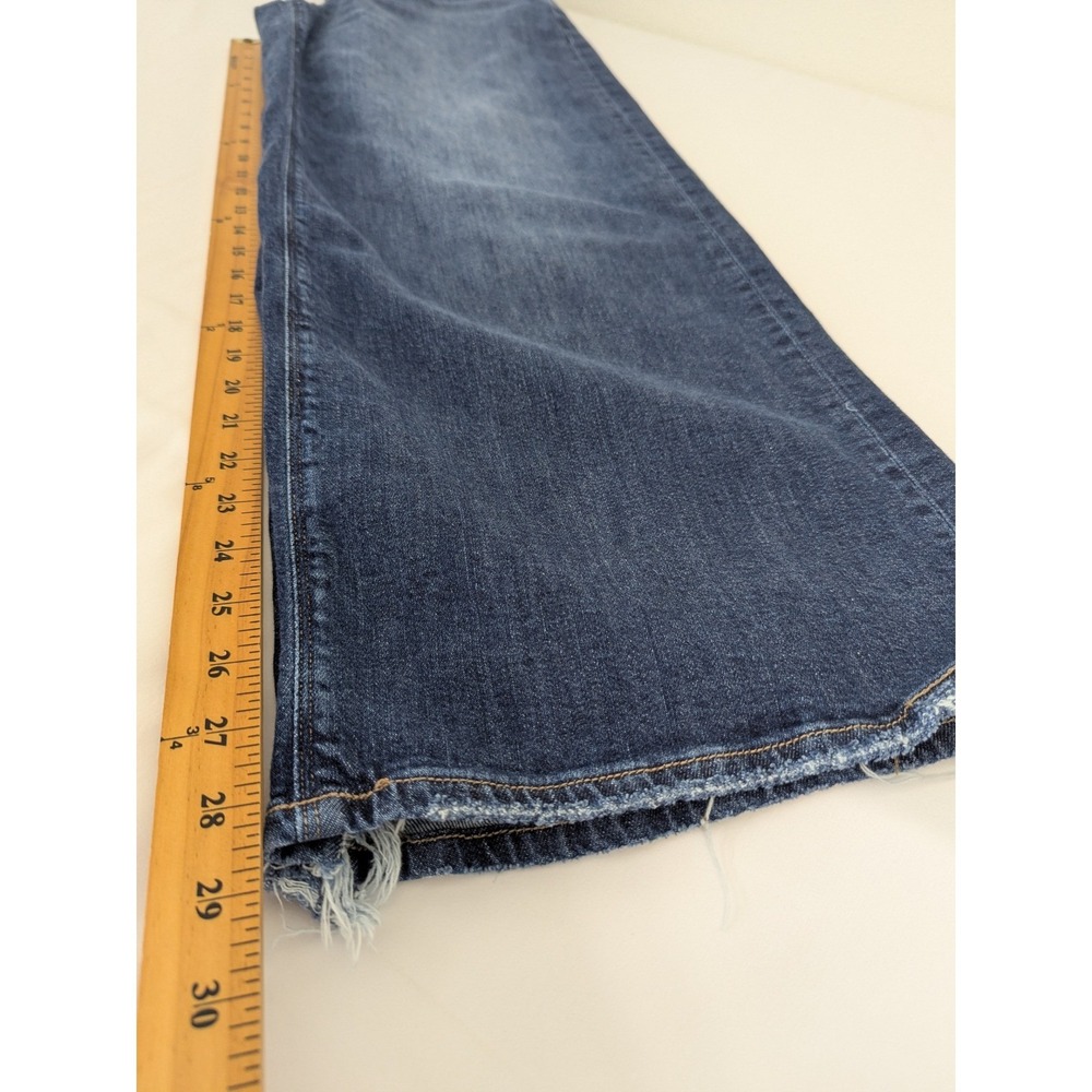 American Eagle Low Rise Baggy Wide Leg Jeans Blue Raw Hem Size 6 Regular Stretch - Picture 9 of 11